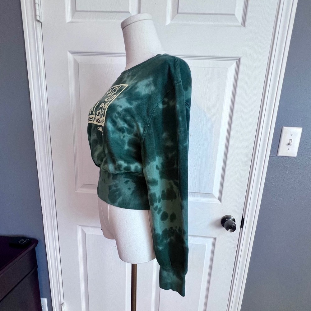 Keith Haring Green Tie Dye Graphic Sweatshirt Cropped Crewneck Large - Picture 2 of 8
